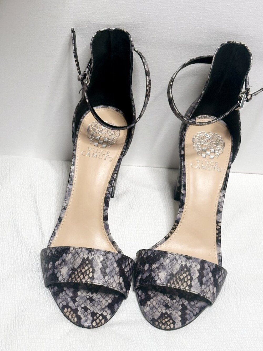 Vince Camuto Women’s 9M Snakeskin Print Block Heel Ankle Strap Sandals